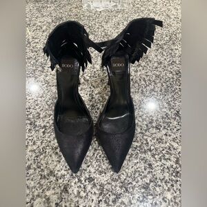 Rodo Black Fringe Heels
